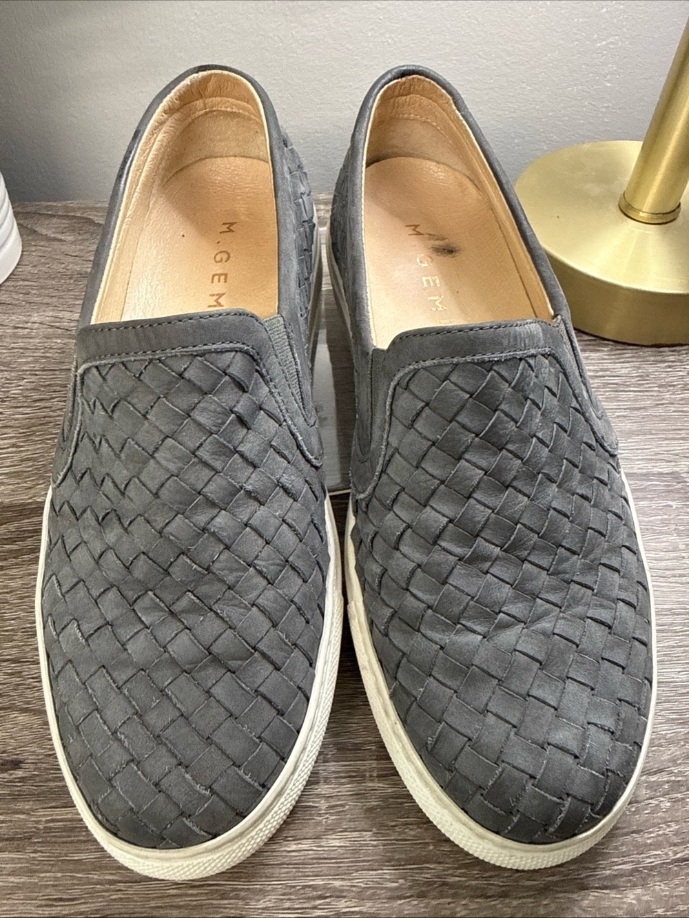 M.Gemi The Cerchio Woven Leather Slip On Gray Womens 7 EU 37 Quiet Luxury